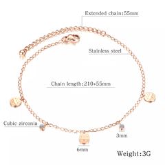 Stainless Steel Rose Gold CZ Cat Anklet