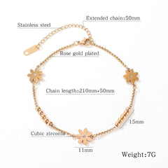 Steel Rose Gold Woman Daisy Flowers Anklet