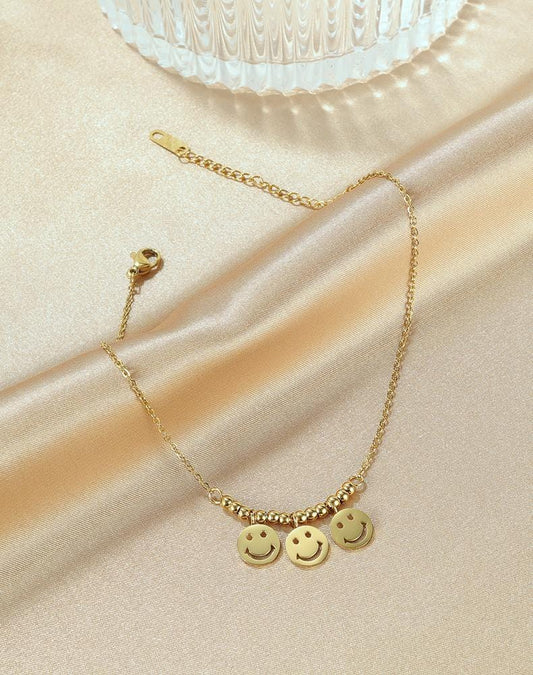 Steel Gold Smiley Face Anklet