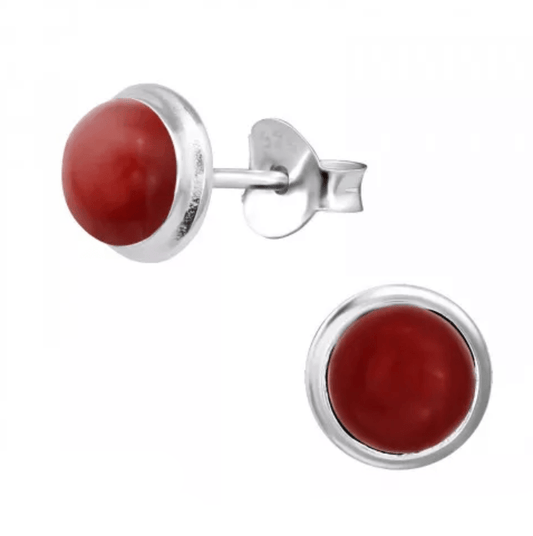 Silver Genuine Onyx Red stone Earrings
