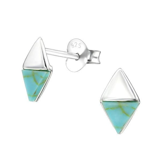 Sterling Silver Green Turquoise Triangle Ear Studs