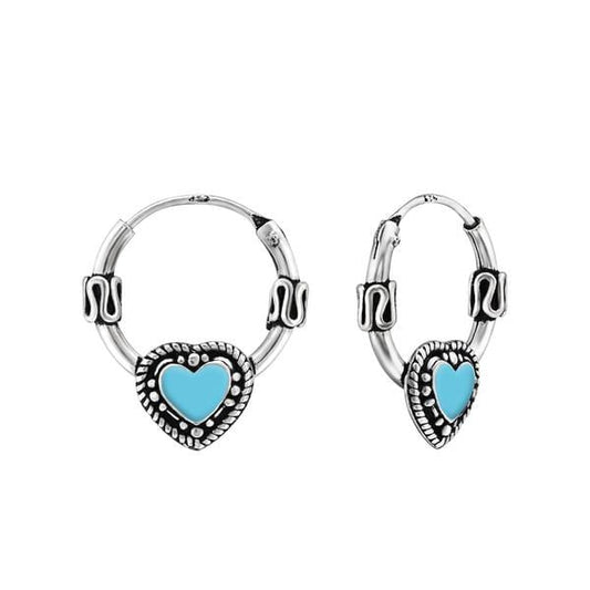 Silver Heart Bali Hoops with Epoxy