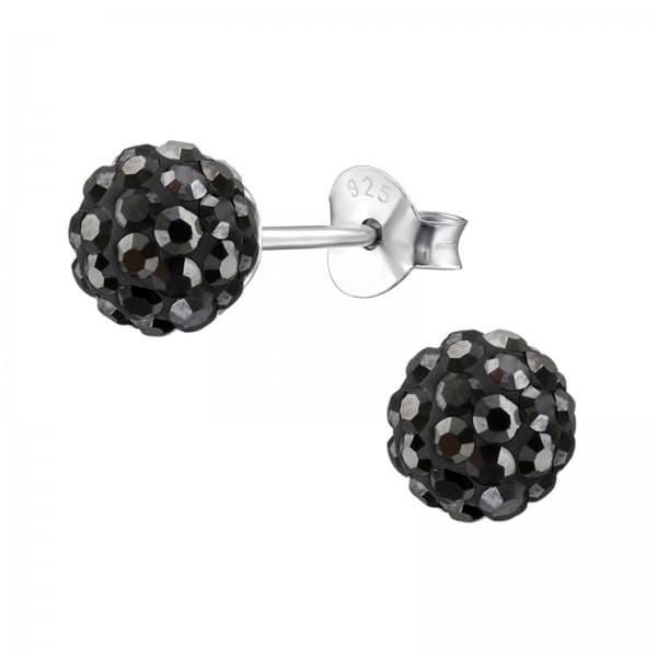 Silver Crystal Ball Stud Earrings
