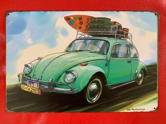 Vintage Volkswagen Beetle Metal Tin Sign Poster