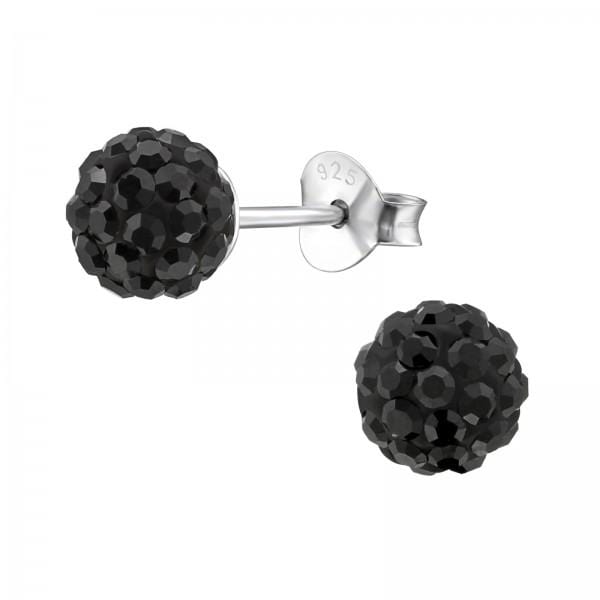 Silver Crystal Ball Stud Earrings