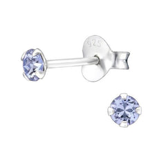 Sterling Silver CZ Crystal Round Stud Earrings