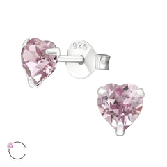 Silver Heart Birthstone  Stud Earrings