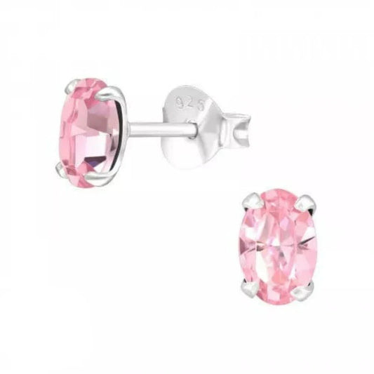 Silver Genuine European Crystal Oval Stud Earrings