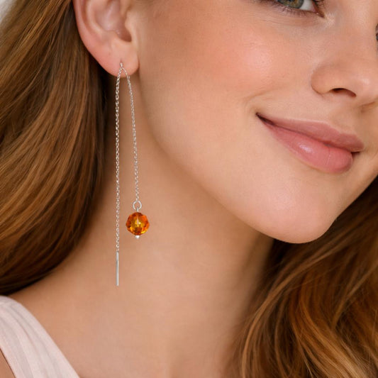 Fire Opal Silver Chain Earrings