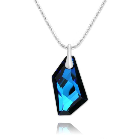 Sterling silver pendant necklace with Bermuda Blue Genuine Swarovski Crystal geometric pendant