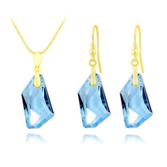 24K gold plated sterling silver necklace and earrings set with Genuine Swarovski Aquamarine crystal pendants
