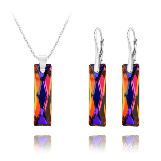 Sterling silver necklace and earrings set with Genuine Swarovski Volcano baguette crystals