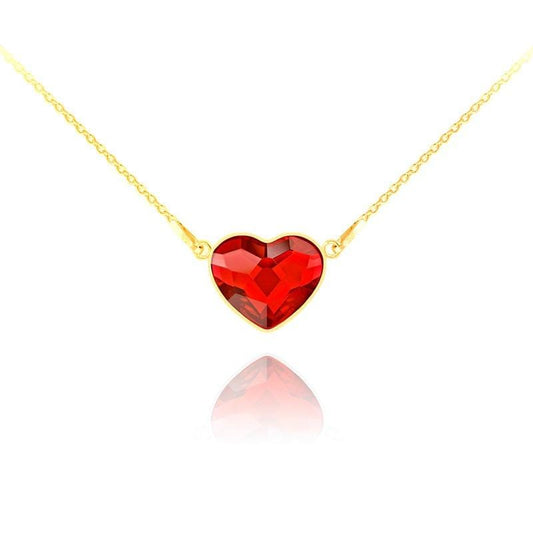 24K gold plated sterling silver heart necklace with Genuine Swarovski Light Siam crystal and adjustable chain