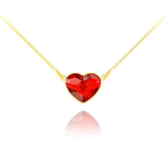 24K gold plated sterling silver heart necklace with Genuine Swarovski Light Siam crystal and adjustable chain