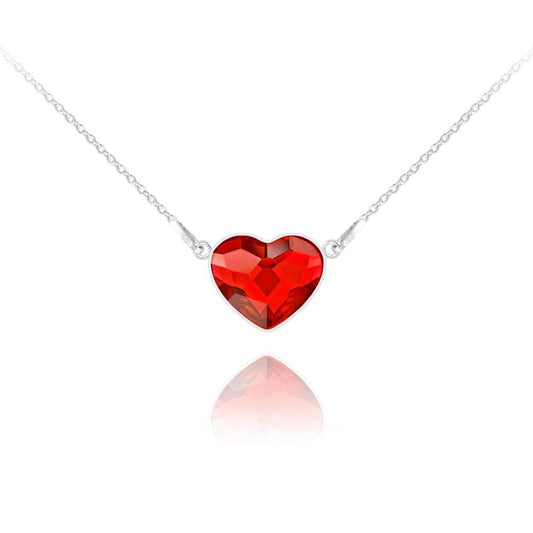 Sterling silver heart necklace with Genuine Swarovski Light Siam crystal and adjustable chain