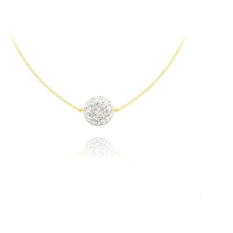 24K gold plated sterling silver crystal ball necklace with Genuine Swarovski white crystals and adjustable chain