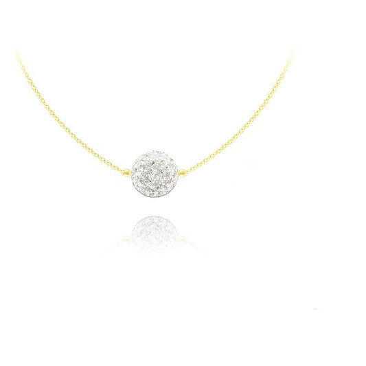 24K gold plated sterling silver crystal ball necklace with Genuine Swarovski white crystals and adjustable chain