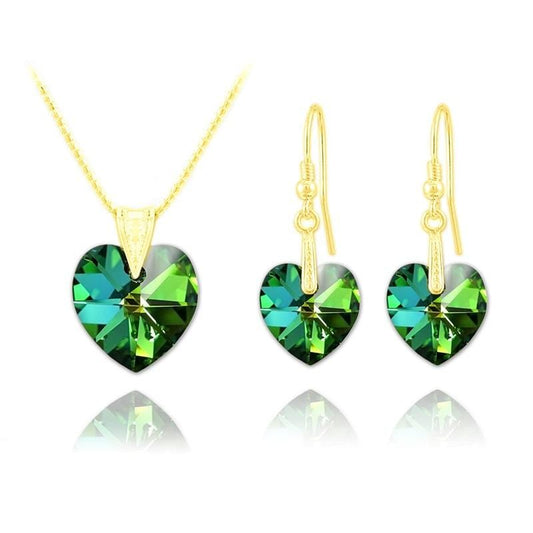 24K gold plated sterling silver heart jewellery set with Genuine Swarovski Vitrail Medium crystal necklace and matching earrings
