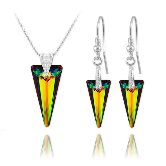 Sterling silver necklace and matching earrings set with Vitrail Medium Swarovski crystal spike pendants