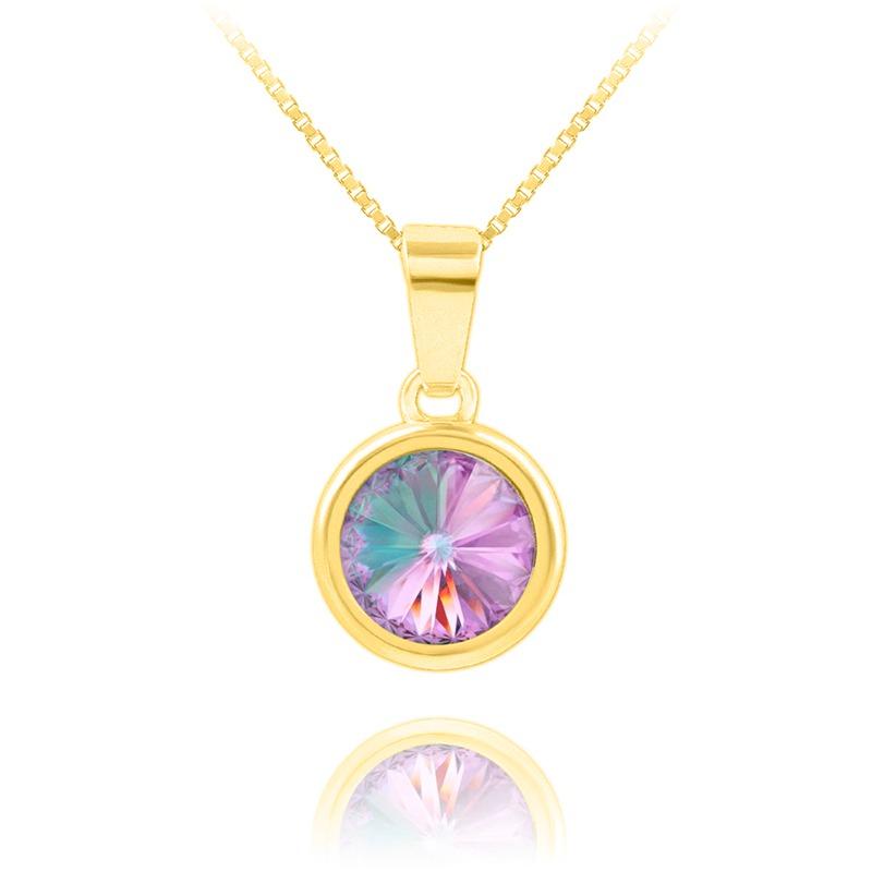24K gold plated sterling silver necklace featuring a round Vitrail Light Swarovski crystal pendant