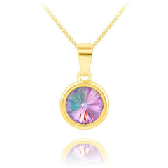 24K gold plated sterling silver necklace featuring a round Vitrail Light Swarovski crystal pendant