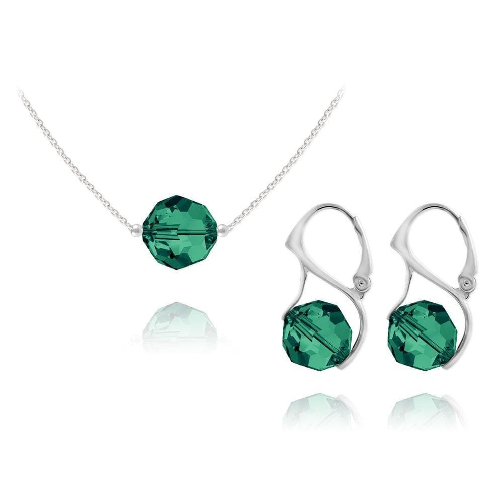 Sterling silver emerald green Swarovski crystal jewellery set with matching necklace and drop earrings