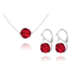 Sterling silver Light Siam Swarovski crystal jewellery set with matching necklace and drop earrings