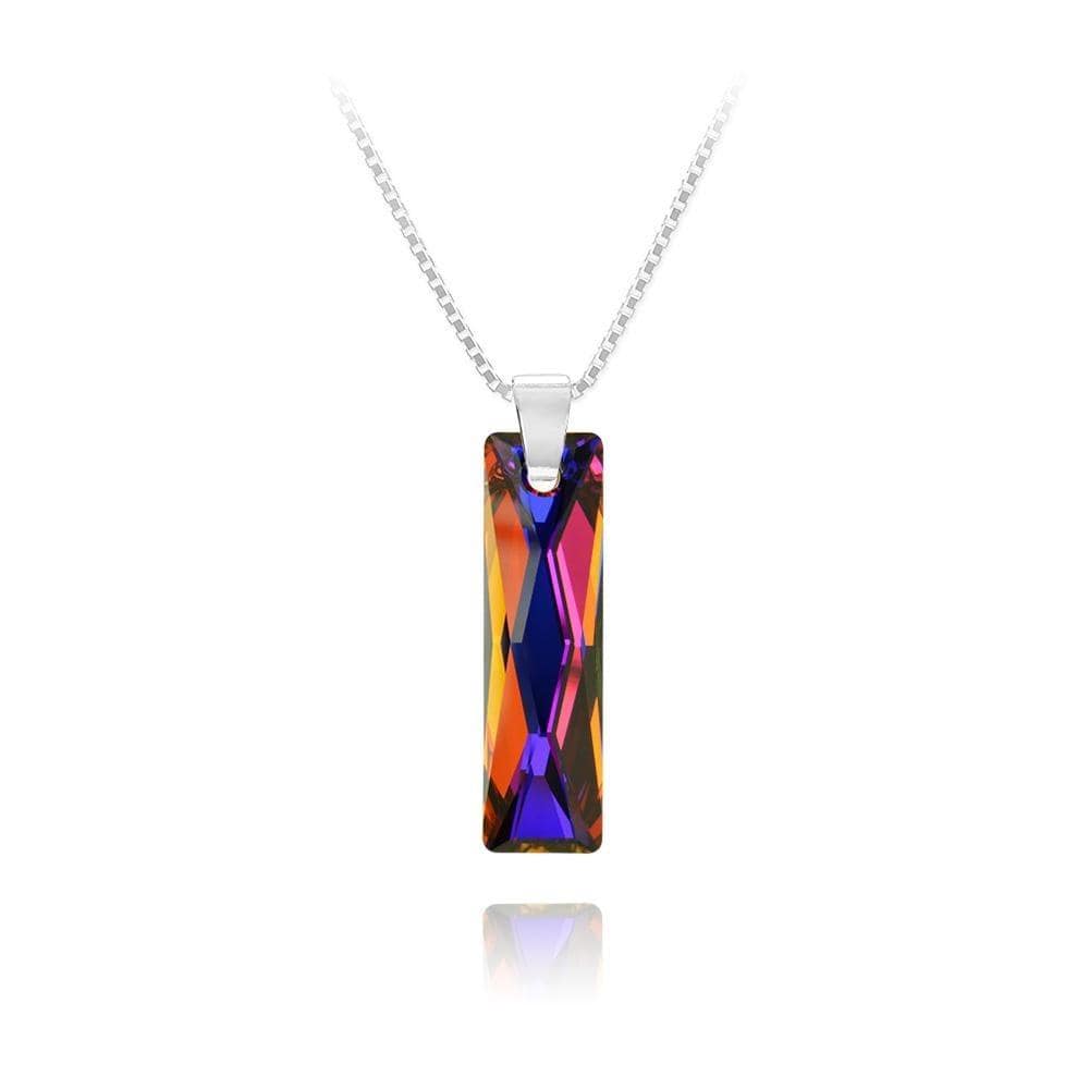 Sterling silver Volcano Swarovski crystal rectangular pendant necklace