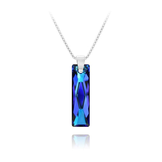 Sterling silver Bermuda Blue Swarovski crystal rectangular pendant necklace