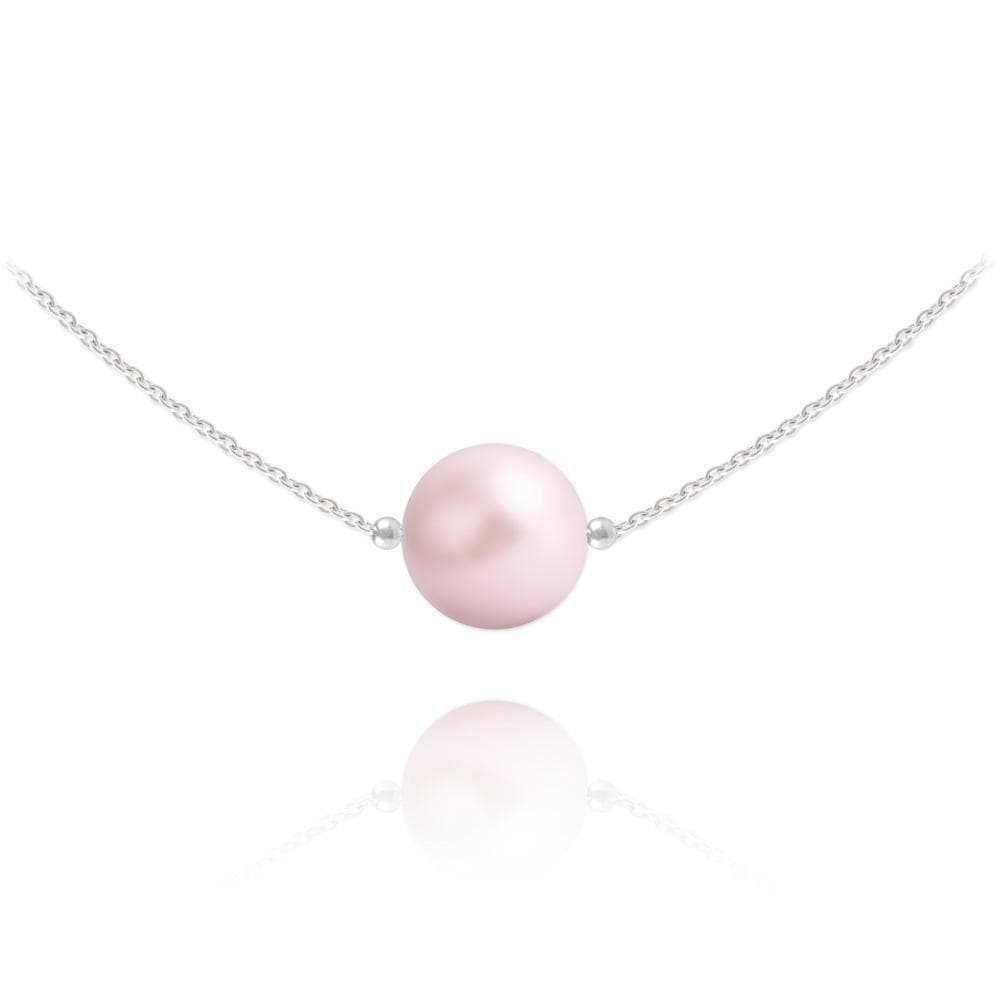 Sterling silver pastel rose Swarovski crystal pearl choker necklace