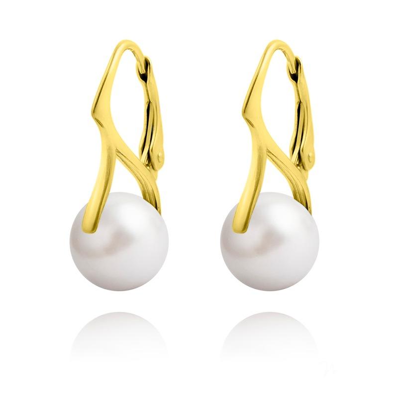 24K gold plated sterling silver white Swarovski crystal pearl drop earrings