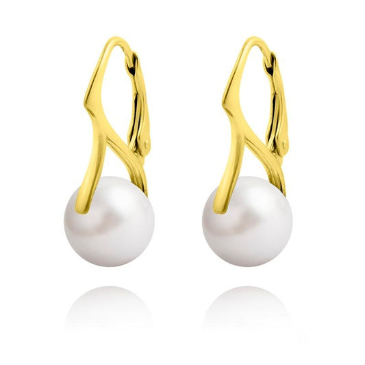 24K gold plated sterling silver white Swarovski crystal pearl drop earrings