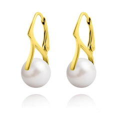 24K gold plated sterling silver white Swarovski crystal pearl drop earrings