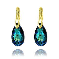 24K gold plated sterling silver pear drop earrings with Bermuda Blue crystal