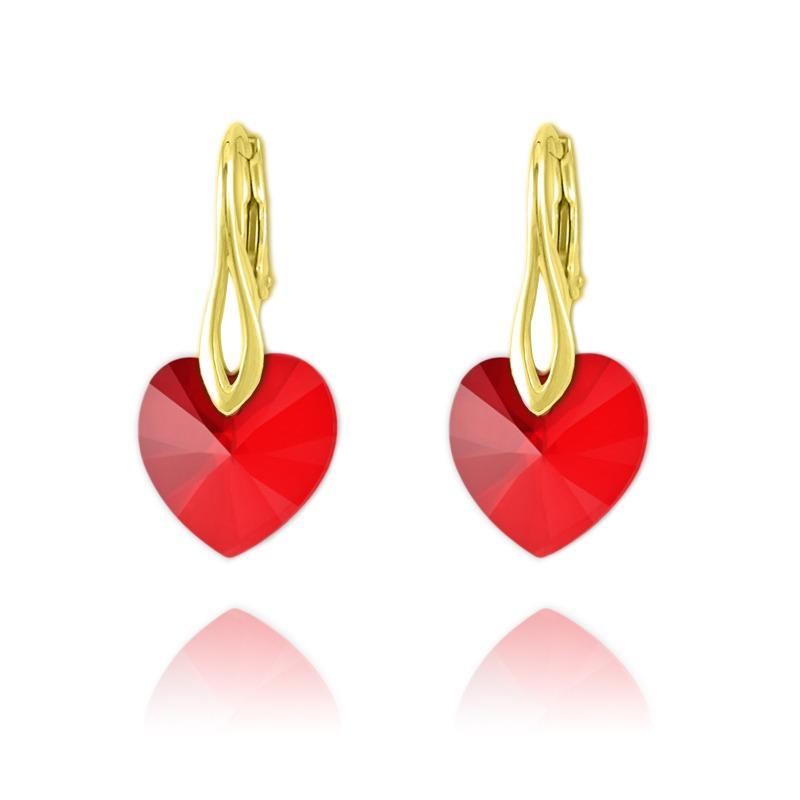 24K gold plated sterling silver heart earrings with Light Siam Swarovski crystal