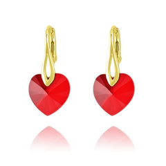 24K gold plated sterling silver heart earrings with Light Siam Swarovski crystal