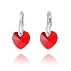 Sterling silver heart drop earrings with Light Siam Swarovski crystal
