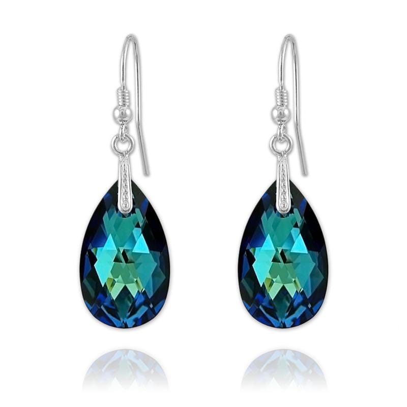 Sterling silver pear drop earrings with Bermuda Blue Swarovski crystal