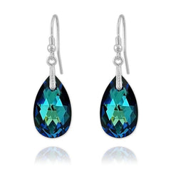 Sterling silver pear drop earrings with Bermuda Blue Swarovski crystal
