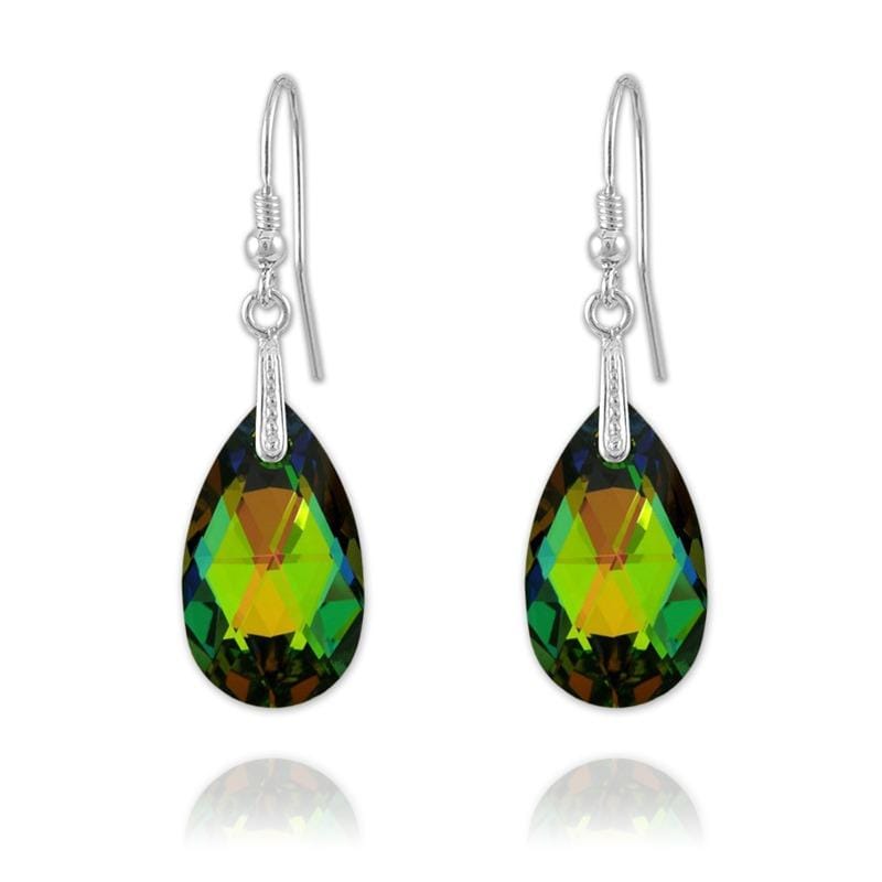 Sterling silver pear drop earrings with Vitrail Medium Swarovski crystal