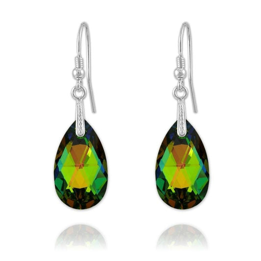 Sterling silver pear drop earrings with Vitrail Medium Swarovski crystal