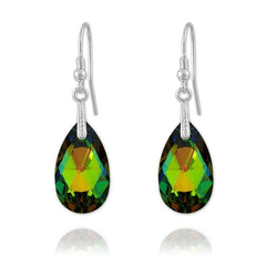 Sterling silver pear drop earrings with Vitrail Medium Swarovski crystal