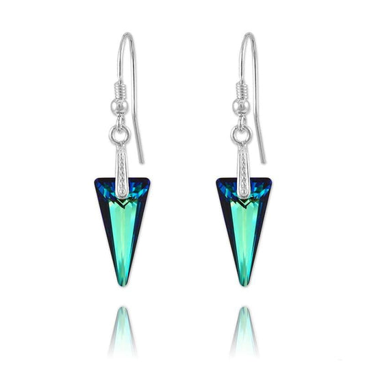 Sterling silver Bermuda Blue Swarovski crystal spike drop earrings