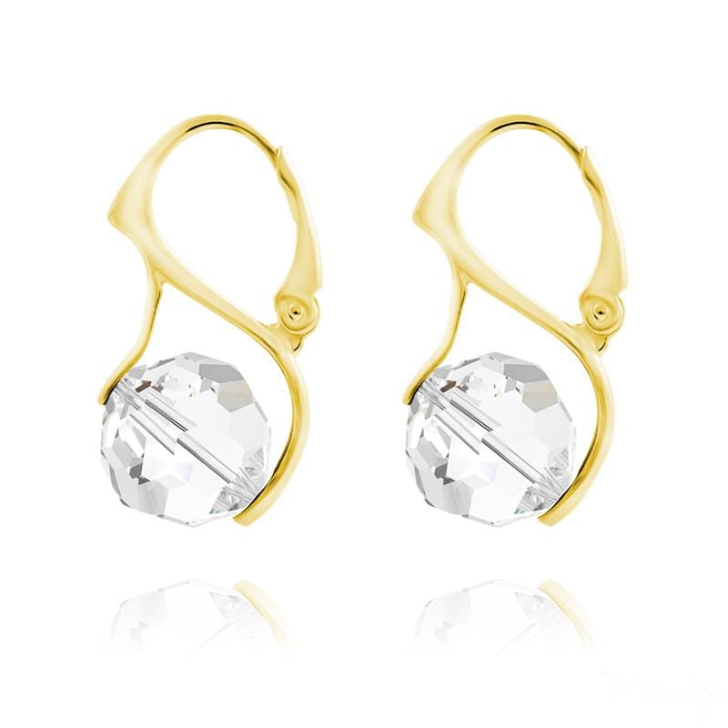 24K gold plated sterling silver white Swarovski crystal pearl drop earrings