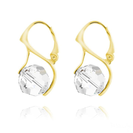 24K gold plated sterling silver white Swarovski crystal pearl drop earrings