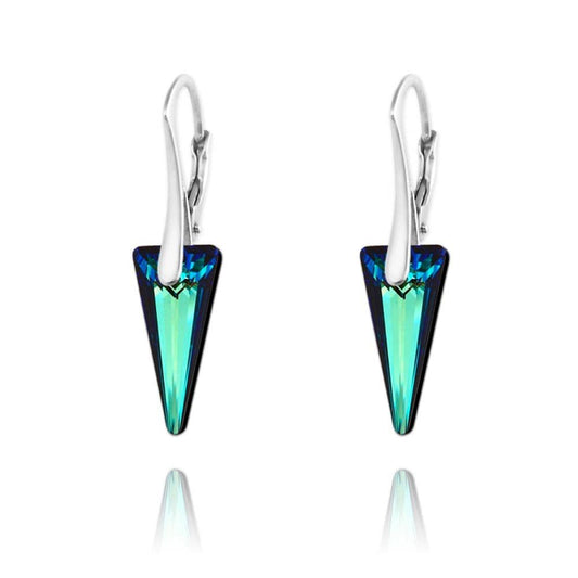 Sterling silver Bermuda Blue Swarovski crystal drop earrings with rhodium plating