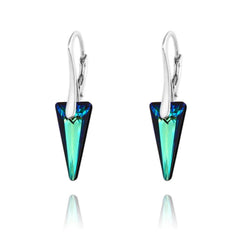 Sterling silver Bermuda Blue Swarovski crystal drop earrings with rhodium plating