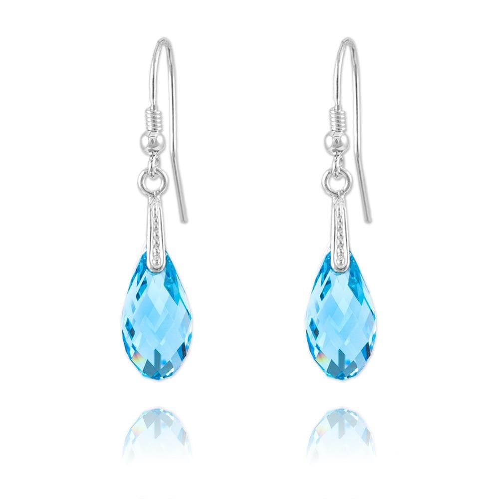 Sterling silver Aquamarine Swarovski crystal teardrop earrings with rhodium plated finish
