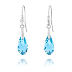 Sterling silver Aquamarine Swarovski crystal teardrop earrings with rhodium plated finish