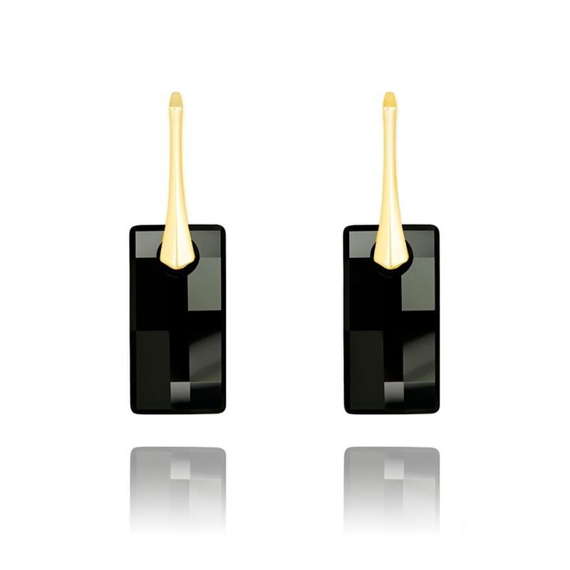 24K gold plated sterling silver Jet Swarovski crystal leverback drop earrings
